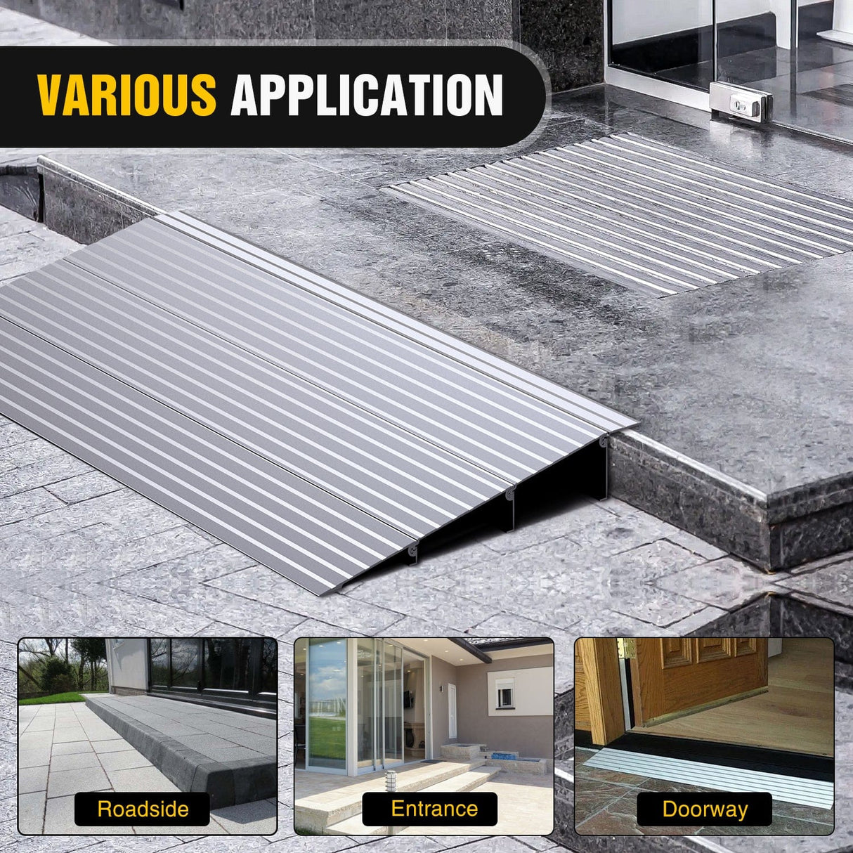 Curb Ramp Door Threshold Ramp 3inch Rise Portable Aluminum Wheelchair Door Transition Entry Ramps for Doorways Home Steps