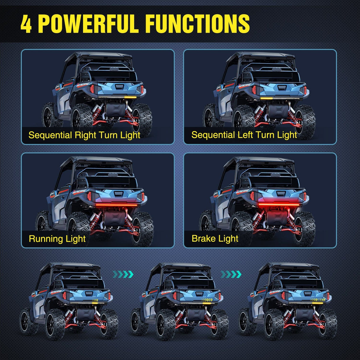 Led light Strip 30 Inch 204 Leds Red Amber Running Stop Turn Signals Brake Light Compatible with Polaris RZR Kawasaki Pioneer Can Am Golf Cart Off-Road Truck Trailer