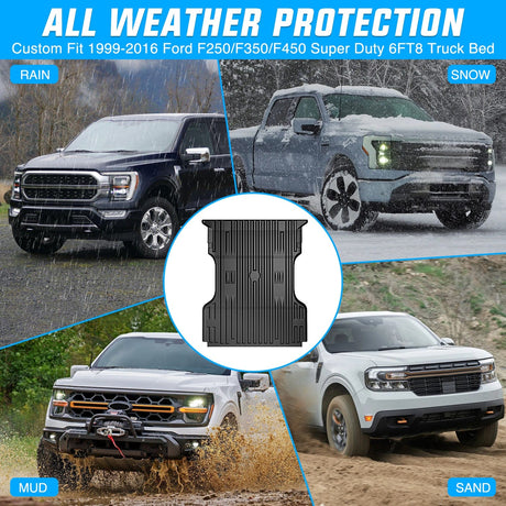 Truck Bed Mat 6.8ft Rubber Short Trunk Bed For 1999-2016 Ford F250/F350/F450 Super Duty, TPE Heavy-Duty Pick-up Bed Liner for 1999-2016 Ford F Accessories, Anti-Slip Texture, All Weather Protection