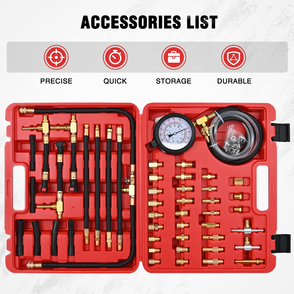 inflator 52 pcs 0-140 PSI Fuel Pressure Gauge with 9.49,7.89,6.30 Fuel Line Fittings Master Fuel Pressure Tester Kit