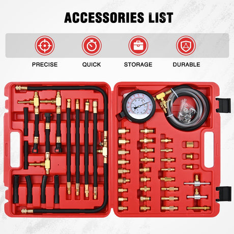 inflator 52 pcs 0-140 PSI Fuel Pressure Gauge with 9.49,7.89,6.30 Fuel Line Fittings Master Fuel Pressure Tester Kit