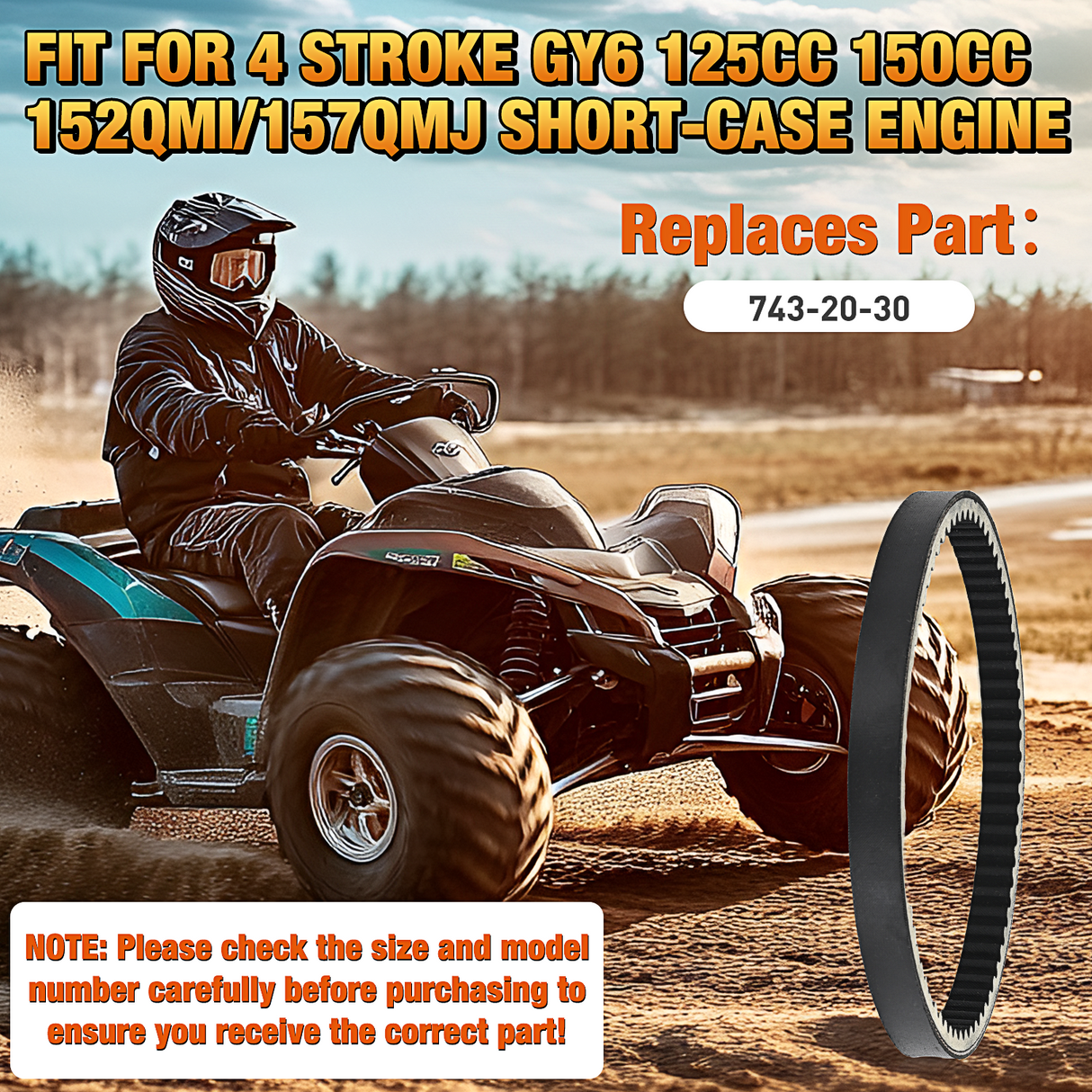 743-20-30 CVT Drive Belt Fit for GY6 125cc 150cc 152QMI/157QMJ Short-Case Engine Roketa, Taotao, Vespa, Jonway, Belts for Go Kart, Scooter, ATV, 1 Pack