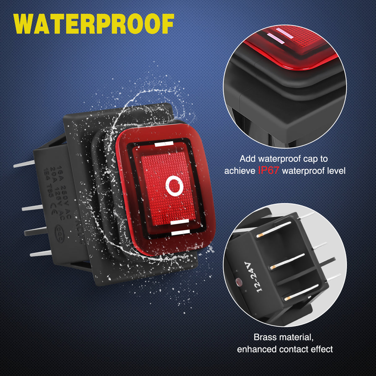 Nilight 6Pin On Off On Rocker Switch 2PCS Red LED Lighted IP67 Waterproof DPDT 3 Position Latching 20A 12VDC 125VAC Motor Toggle for Car Boat Automotive Vehicles