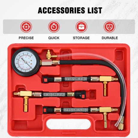 inflator 4pcs Fuel Pressure Gauge Tester Kit with 6.30 7.89 9.49 Fuel Line Fittings