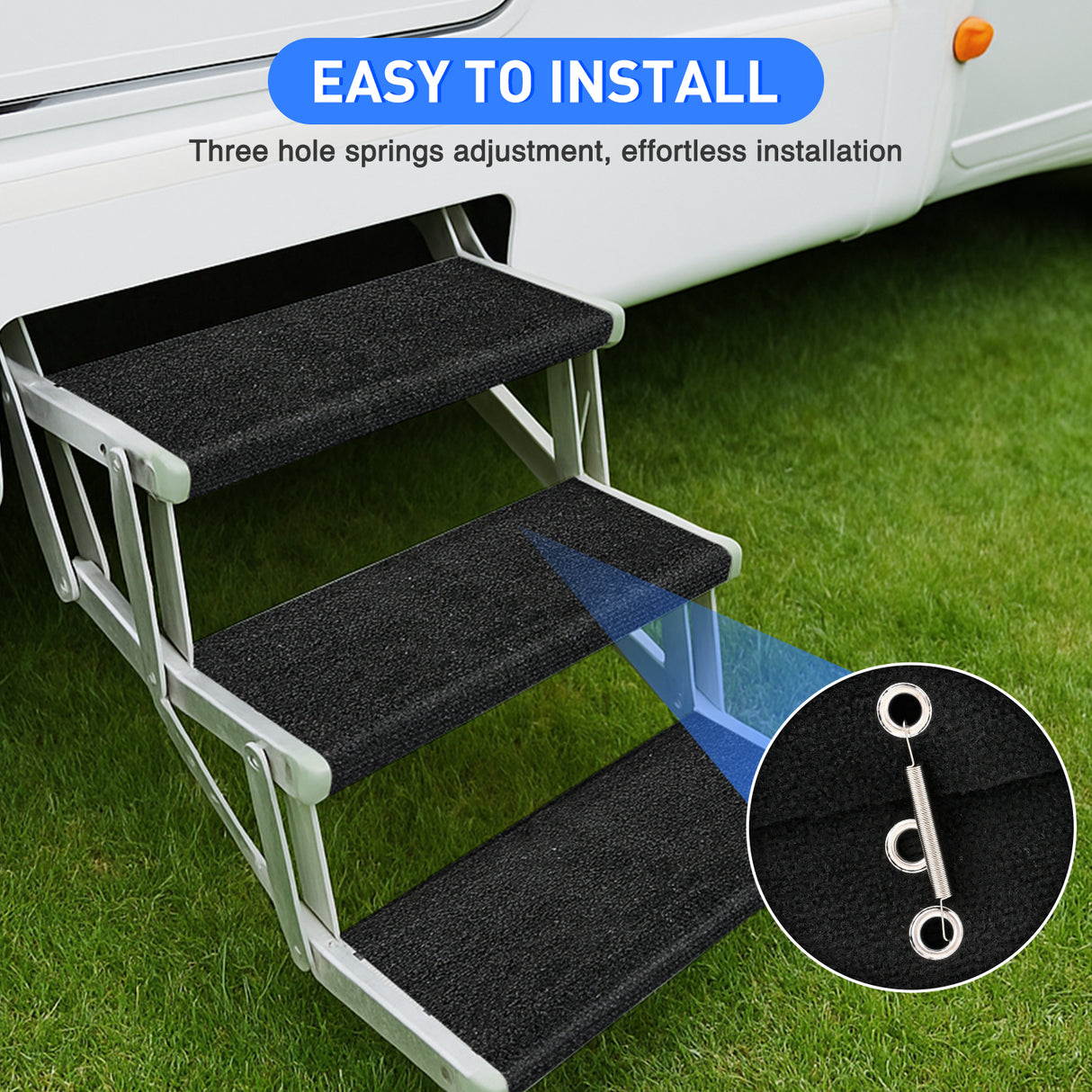 Nilight RV Step Covers 3 Pack 20 inch, Fits 8-10Inch Deep Camper Steps Adjustable Wrap Around RV Step Rug with Spring Works on Electrical & Manual RV Stairs Carpet for Camper Trailers Steps Outside,Black