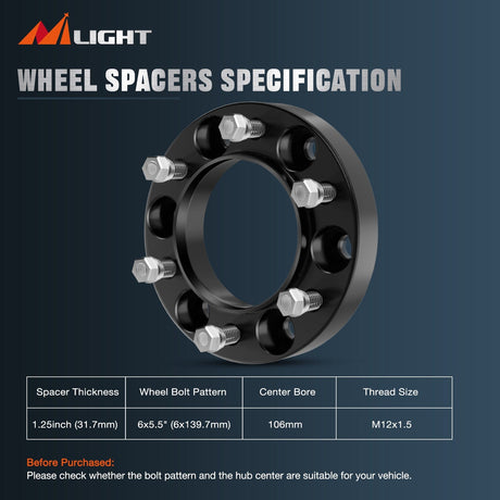 Wheel Spacers 1.25inch (31mm) Wheel Spacers 4Pcs For 1995-2023 Toyota Tacoma 4Runner FJ Cruiser Tundra Fortuner Sequoia Land Cruiser | 6x139.7 | 106 Hub Bore | 12x1.5 Studs