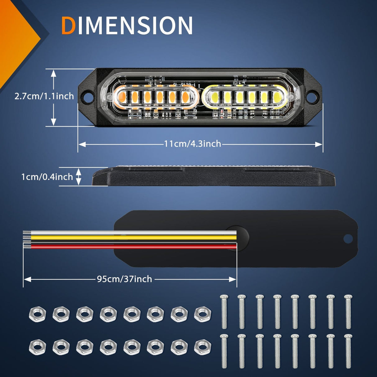Surface Mount Strobe Lights 8PCS 12LED Amber White Emergency Strobe Lights