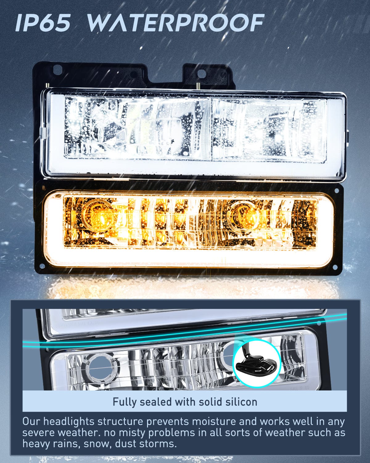 Headlight Assembly 1988 1989 1990 1991 1992 1993 1994 1995 1996 1997 Chevrolet GMC C10 C/K 1988-1999 Silverado Suburban Sierra Blazer Tahoe Yukon DRL Headlight Assembly Chrome Case