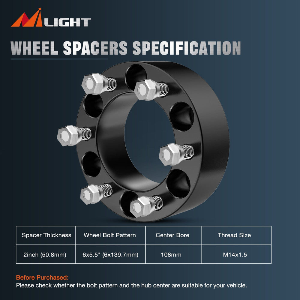 Wheel Spacers 2inch (50mm) Wheel Spacers 4Pcs For 1999 2000 2021 Chevy Silverado GMC Sierra 1500 Yukon XL Avalanche | 6x139.7 | 108 Hub Bore | 14x1.5 Studs