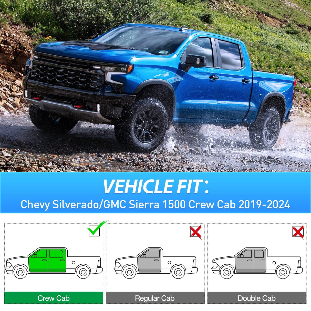 Rain Guards Tape-On Rain Guards for Chevy Silverado/GMC Sierra 1500 Crew Cab 2019-2024, Window Visors Vent Wind Deflectors-4PCS