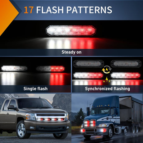led strobe light 4PCS 6 LED Red and White Emergency Warning Strobe Lights