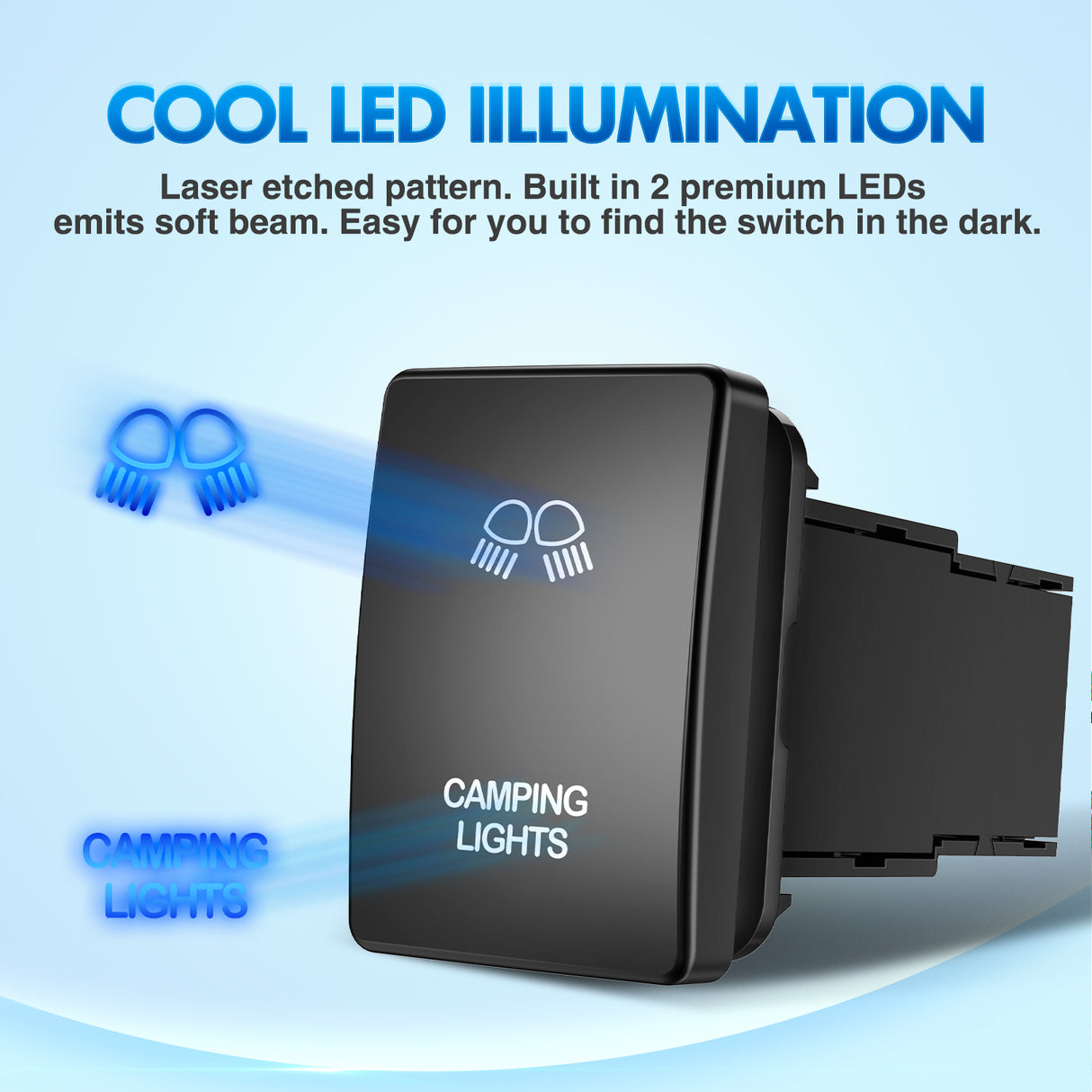 Nilight Camping Lights Push Button Switch 12V ON Off Switches with Connector Wire Kit 1.28Inch x 0.87Inch Replacement for Toyota Sequoia Highlander Tacoma Tundra 4Runner RAVR Yaris