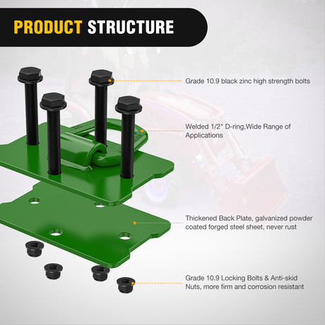 Nilight 2Pcs 1/2inch D Rings for Trailers Heavy Duty Trailer Tie Down Rings, Incl. Mounting Hardware, Forged Steel Bolt-On Grab with Back Plates Compatible with Tractor RV UTV Truck, Max 12000Lbs, Green