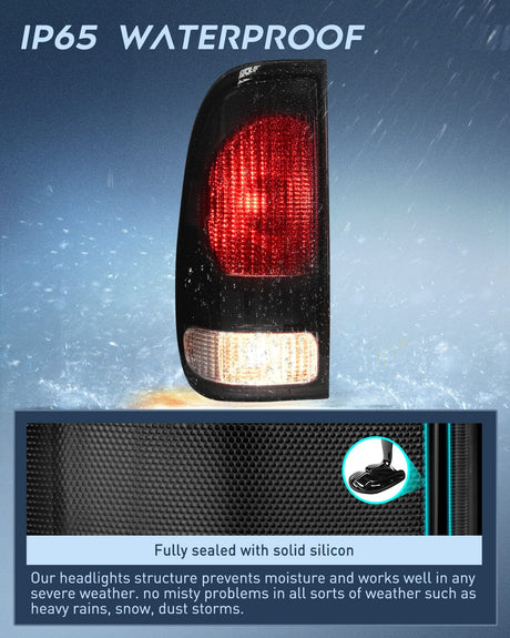 Taillight Assembly 1997 1998 1999 2000 2001 2002 2003 Ford F150 1997 1998 1999 Light Duty 1999 2000 2001 2002 2003 2004 2005 2006 2007 Ford Super Duty Taillight Assembly Smoke Housing Rear Lamp Replacement OE Style Driver Side