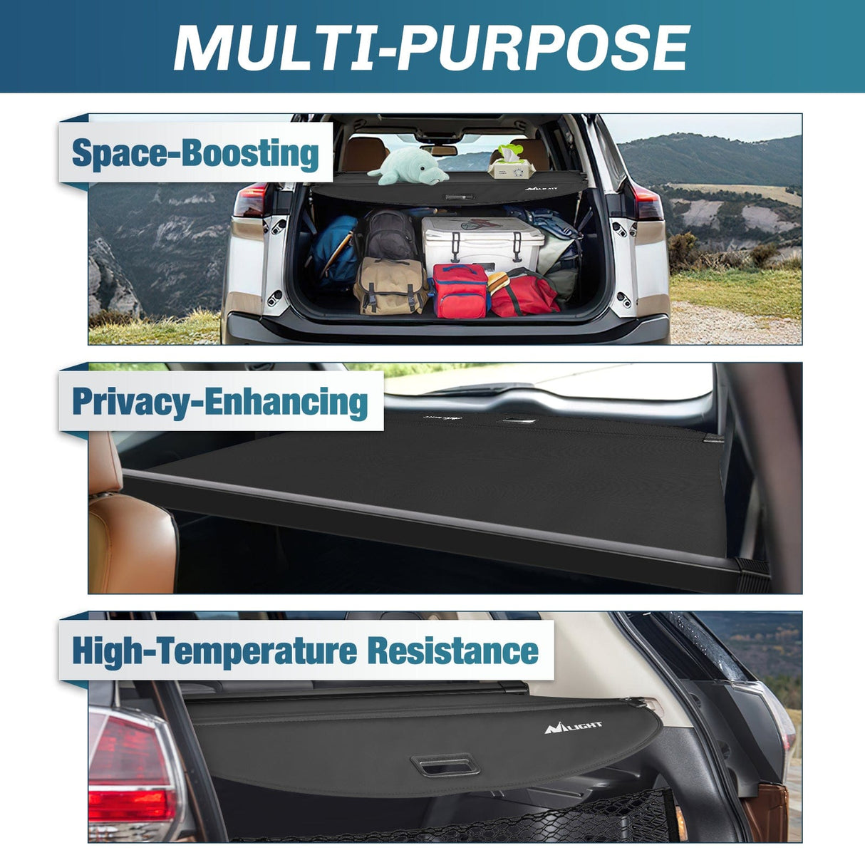 Trunk Cargo Cover 2014 2015 2016 2017 2018 2019 2020 Nissan X-Trail Rogue SV S SL Retractable Trunk Cargo Cover With Trunk Storage Net