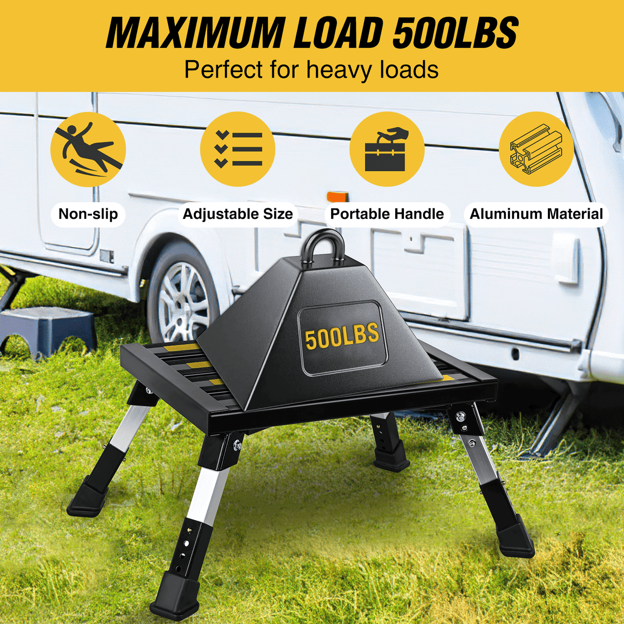 RV Parts RV Black Folding Aluminum 4 Levels Adjustable Height Portable Platform Step