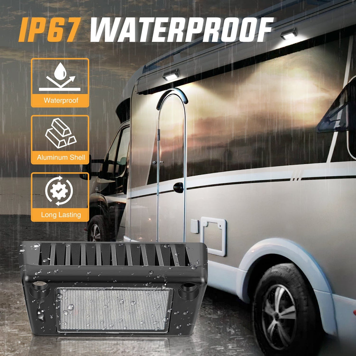 Area Lights RV Exterior Light 2PCS 5 Inch White Beam Porch Lights Black Aluminum