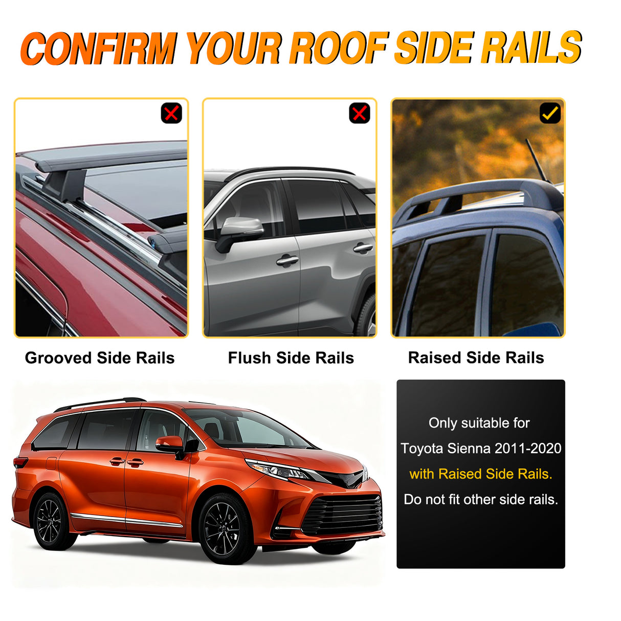 Roof Rack Cross Bars Fit for Toyota Sienna 2011 2012 2013 2014 2015 2016 2017 2018 2019 2020 with Side Rails
