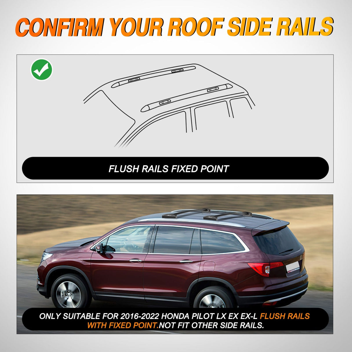 Roof Rack Aluminum Roof Rack Cross Bars Fit for Honda Pilot 2016 2017 2018 2019 2020 2021 2022 LX EX EX-L with Flush Rails Fixed Point