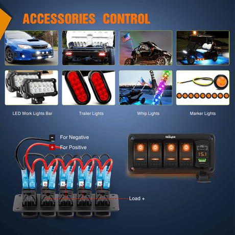 Rocker Switch 4 Gang Switch Panel With QC3.0 & PD Charger And Voltmerter with Orange Backlit