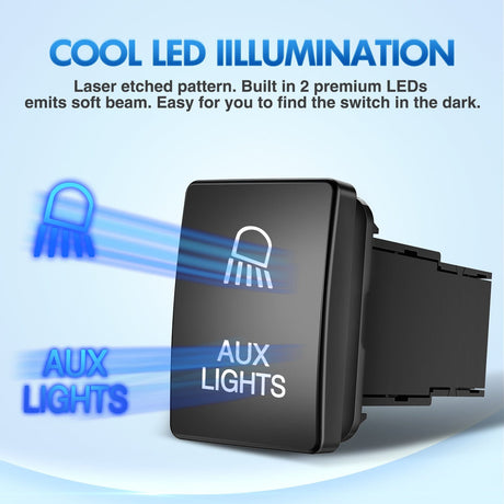 Rocker Switch Toyota AUX Lights Push Button Toyota AUX Lights Push Button Square Switch 12V ON Off Switch with Connector Wire Kit Switch 12V ON Off Switch with Connector Wire Kit