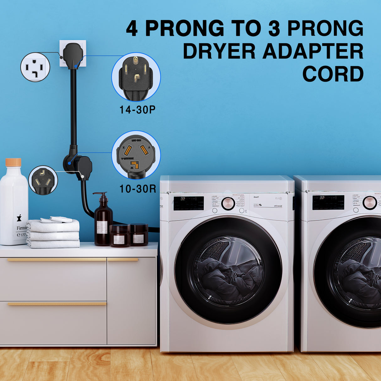 EV Dryer Adapter Cord 30 Amp to 30Amp 4 Prong 125V/250V 7500 Watt Pure Copper Dryers New Outlet Old Plug Conversion Heavy Duty 10 Gauge Wires 14-30P 10-30R 30M/30F