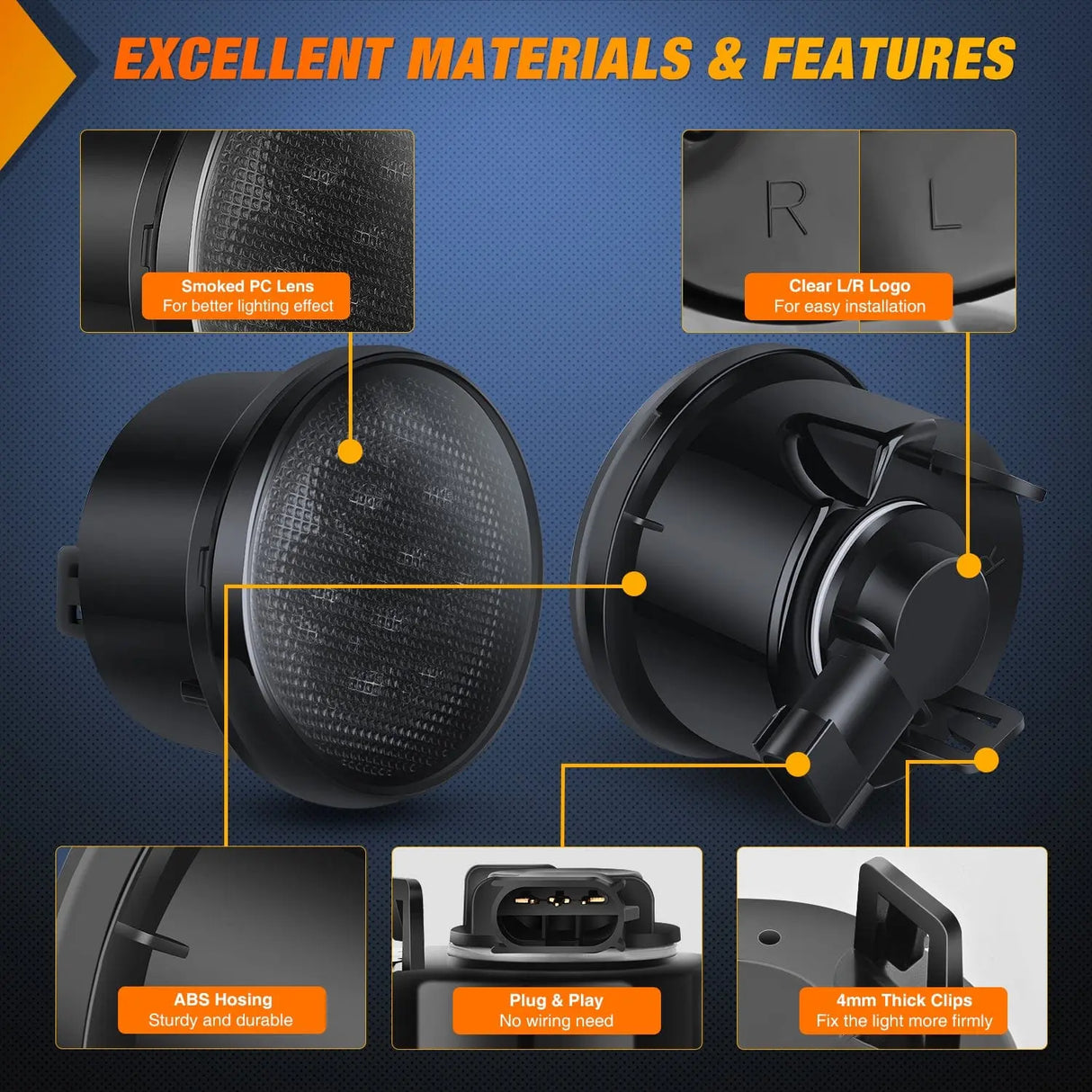 Side Marker Clearance Lights ÇÖȨ 2007-2017 Jeep Wrangler JK JKU Front 8LED Smoked Lens Amber Turn Signals Light