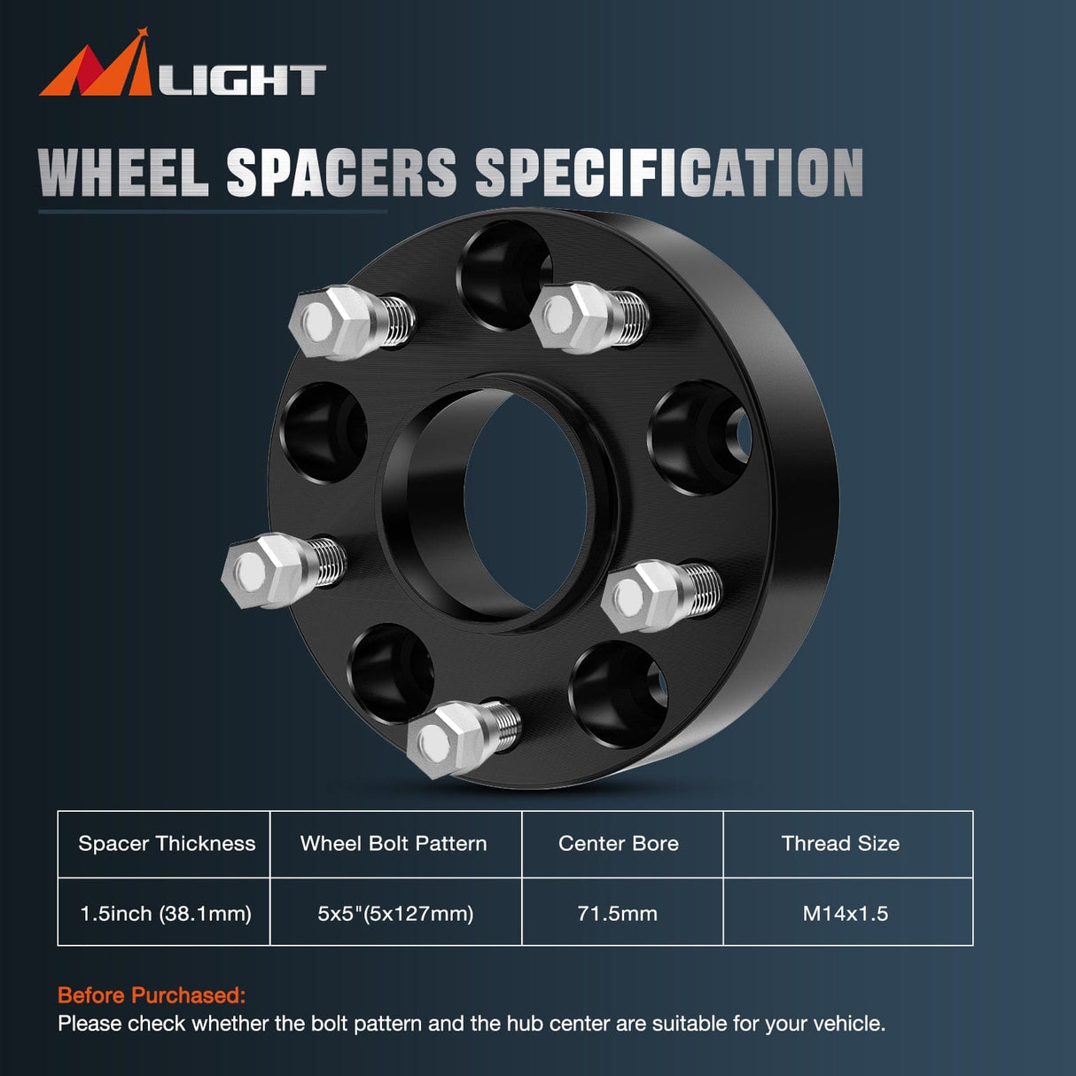 Wheel Spacers 1.5inch (38mm) Wheel Spacers 4Pcs For 2011 2012 2013 2014 2015 2016 2017 2018 2019 2020 2021 2022 Jeep Grand Cherokee 2018 2019 2020 2021 2022 Wrangler JL/JLU 2019-2022 Gladiator JT 2011-2022 Durango | 5x127 | 71.5 Hub Bore | 14x1.5 Studs