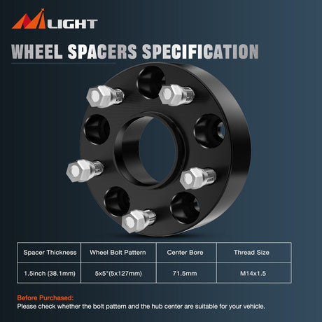 Wheel Spacers 1.5inch (38mm) Wheel Spacers 4Pcs For 2011 2012 2013 2014 2015 2016 2017 2018 2019 2020 2021 2022 Jeep Grand Cherokee 2018 2019 2020 2021 2022 Wrangler JL/JLU 2019-2022 Gladiator JT 2011-2022 Durango | 5x127 | 71.5 Hub Bore | 14x1.5 Studs
