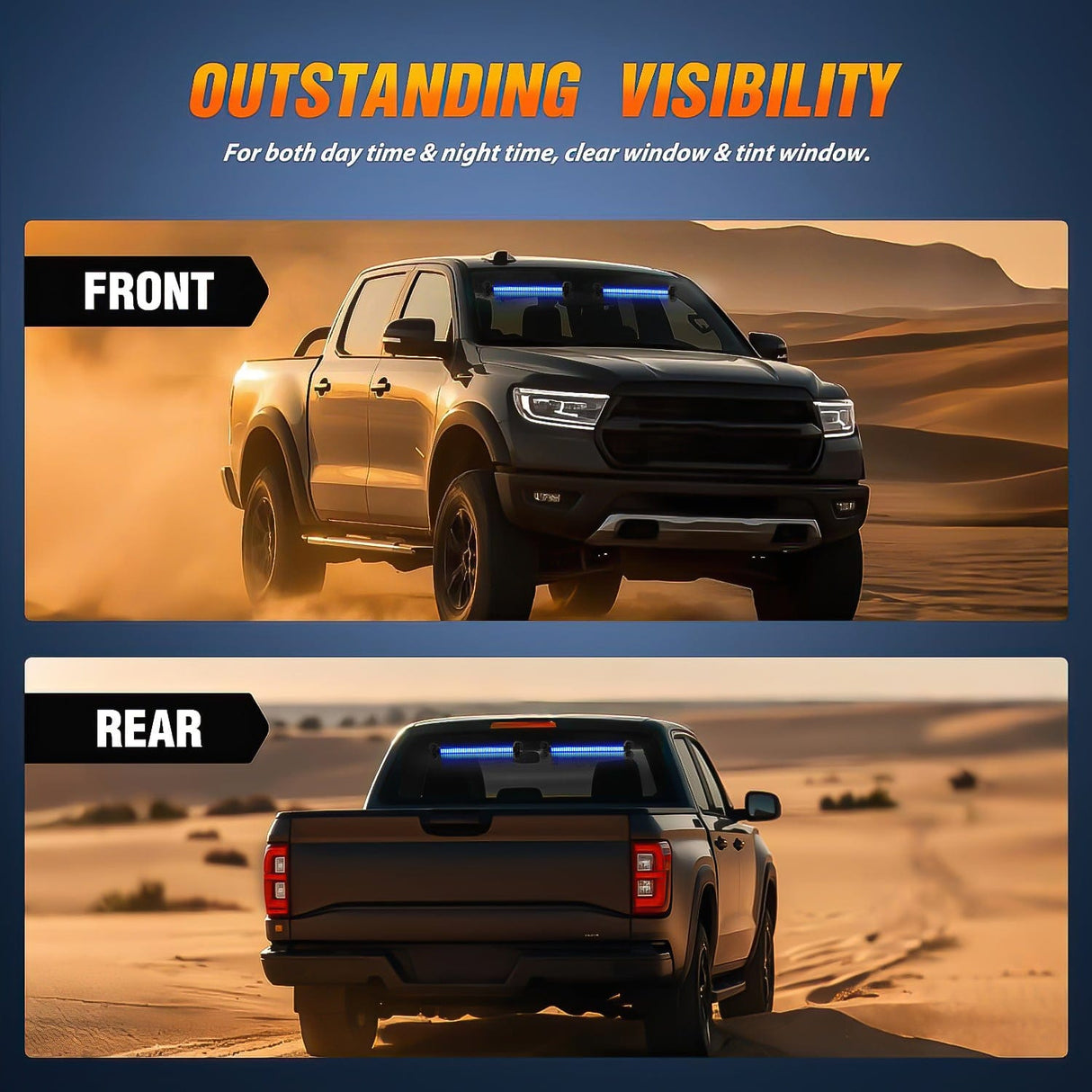 Led Strobe Light 144 LED Strobe Traffic Advisor Light Bar Blue with Controller 2 in 1 Automotive Emergency Warning Flashing Police Windshield Lights Bars for Cars Tow Plow Trucks Construction Vehicles