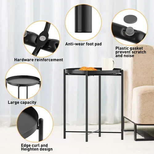Side Table, End Table Metal Small Table Indoor Outdoor & Snack Bedside Table Sofa Side Snack Table Accent Coffee Table Living Room Bedroom Balcony 1 Layer (Black))