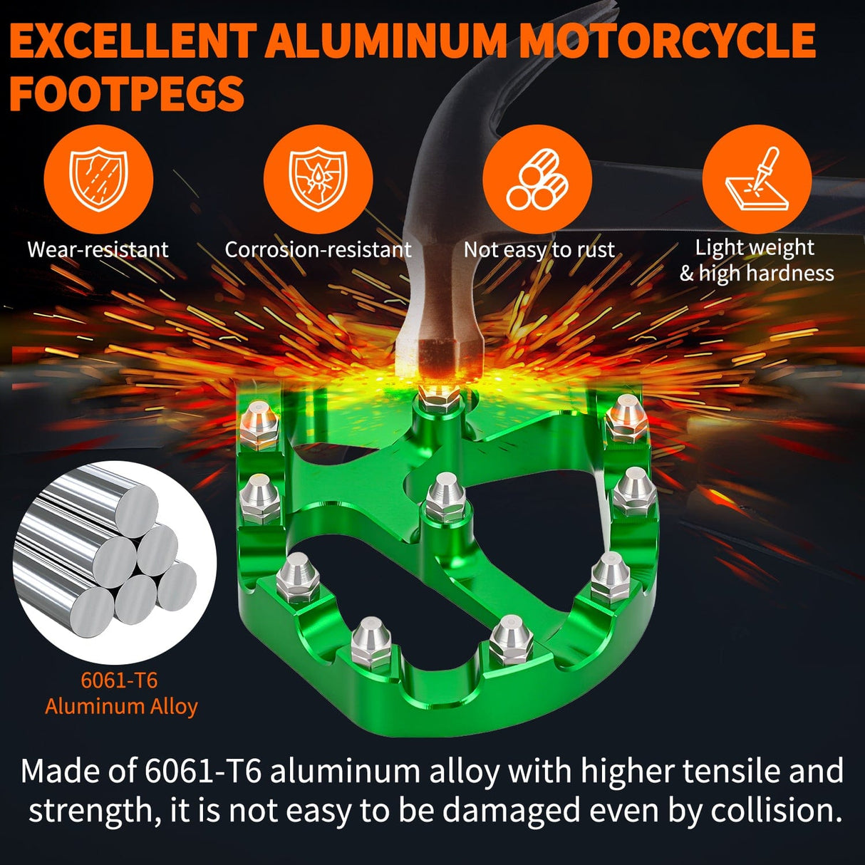 Motorcycle Foot Pegs Motorcycle Foot Pegs Dirt Bike Footpegs Fit for Kawasaki KDX200 1995-2005 KDX200R 1997-2001 KDX220R 2002-2005 KDX250 1991-1994 KX125 KX250 KX500 Heavy Duty CNC Foot Rests Pegs Pedal, Green