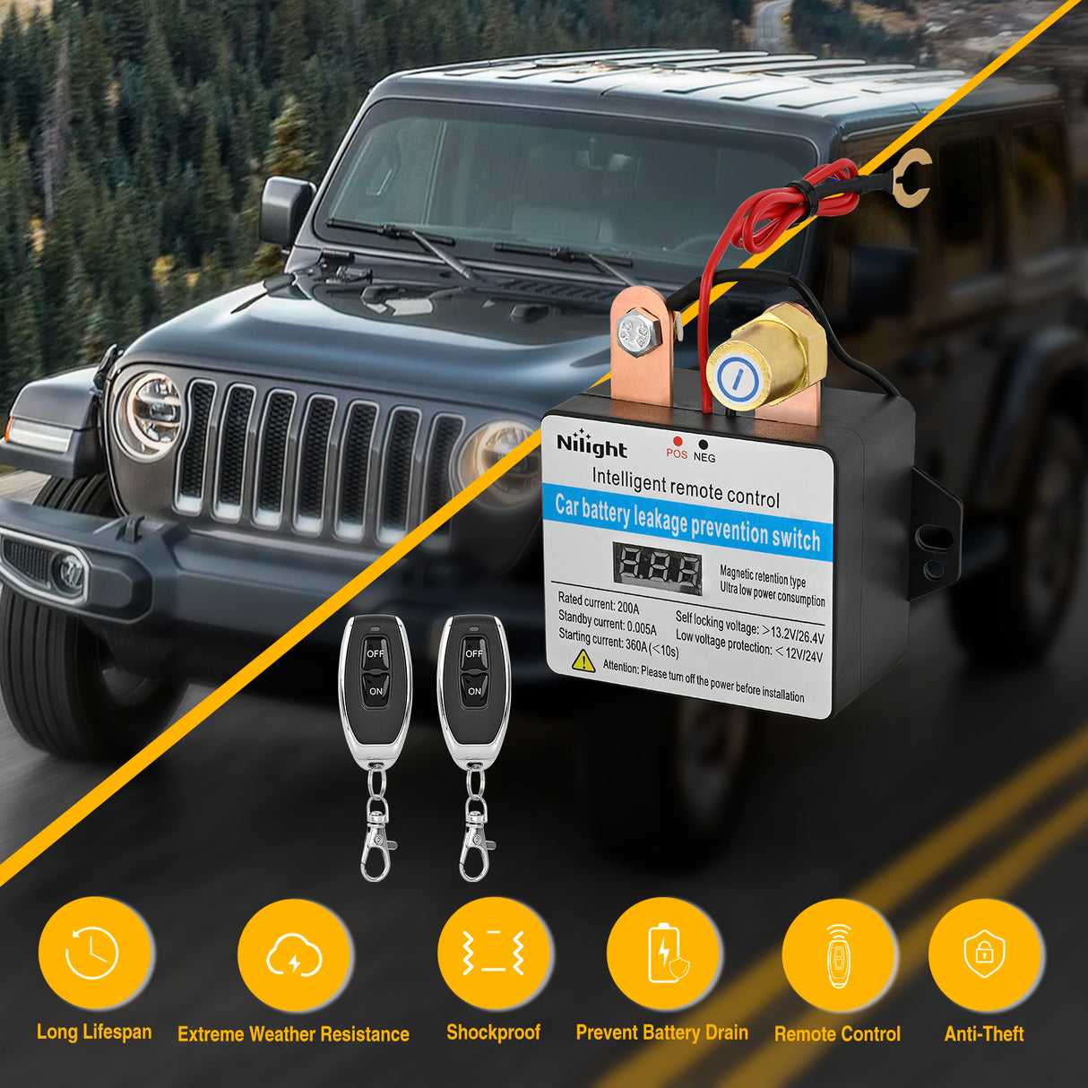 Nilight Remote Battery Disconnect Switch 12V 24V 360A Car Smart Anti-Theft Kill Switches Upgrade Prevent Power Drain with Wireless Remote Control Relay Fobs Voltmeter Display for Auto Truck RV Boat