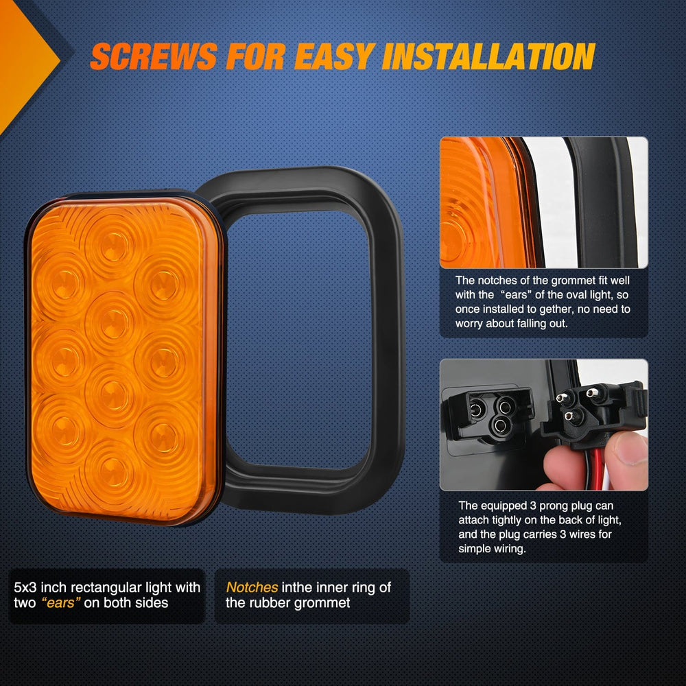 Tail Brake Turn Reverse Lights 2 Pcs 5 X 3 Inch 10 Led Amber Rectangular Trailer Tail Light