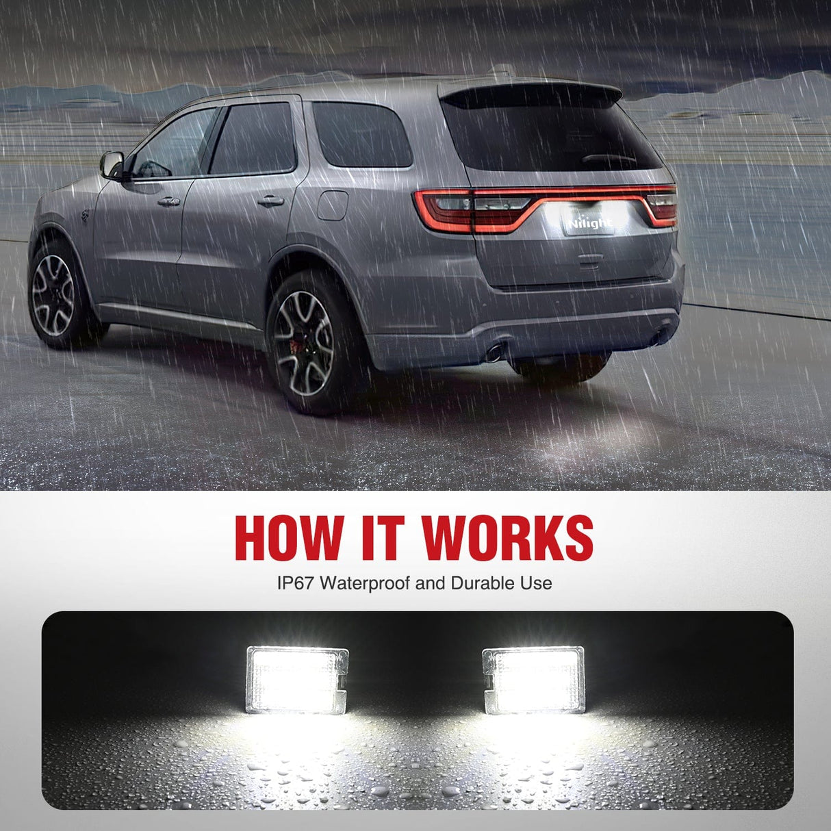 Tail Brake Turn Reverse Lights License Plate Lights Compatible with 2014 2015 2016 2017 2018 2019 2020 2021 2022 2023 Dodge Durango 6000K White Clear Lens 2PCS Pack