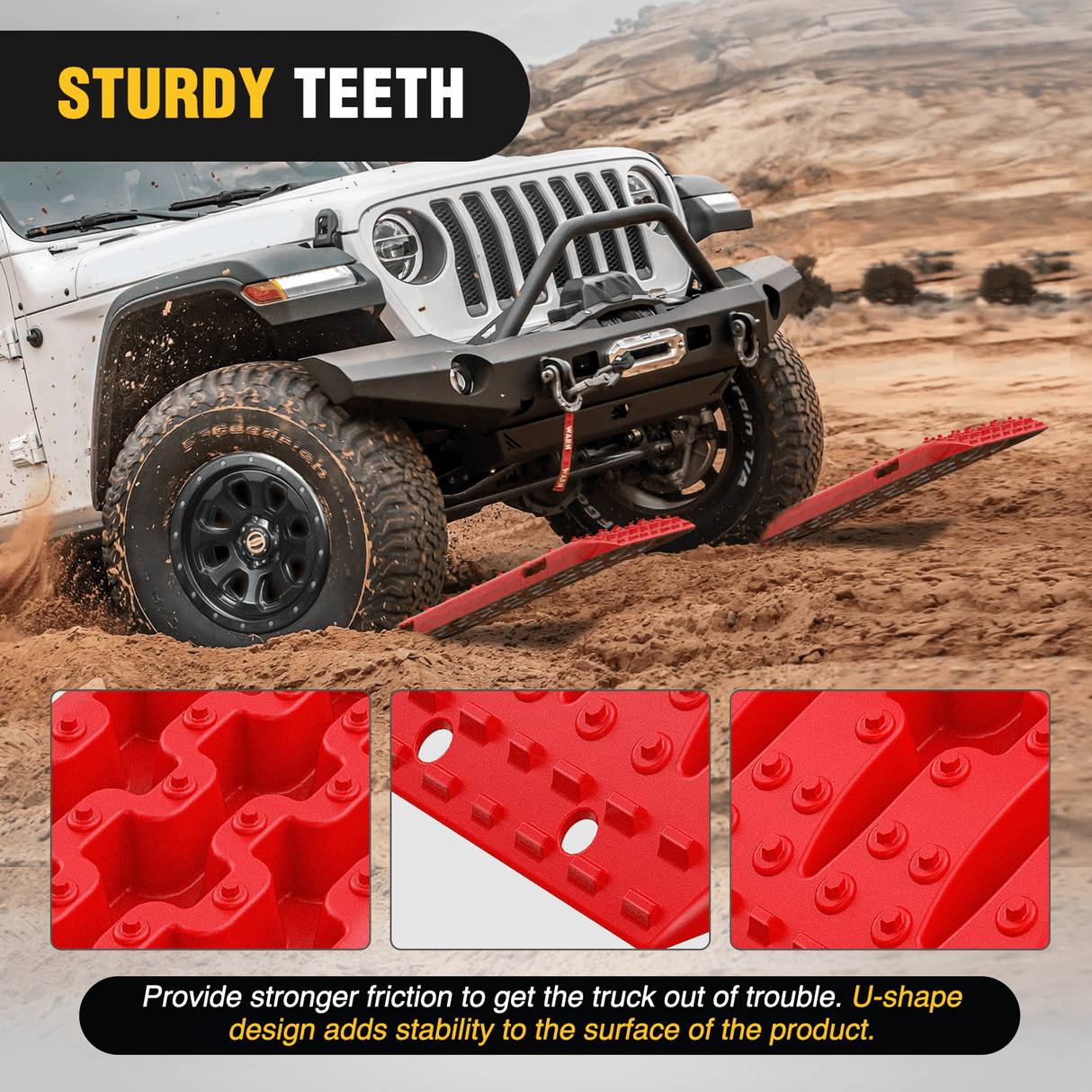 Traction Boards Off-Road Recovery Traction Boards For 4WD 4X4 with 2PCS Mounting kit Zipper Bag 2 leashes (Red)