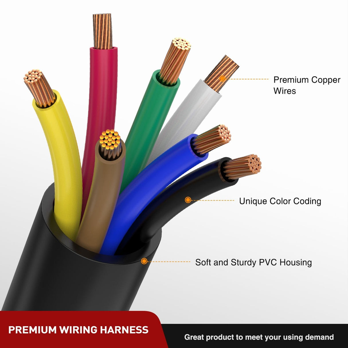 Wiring Harness Kit 16 Feet Heavy Duty 7 Way Inline Trailer Plug with 7 Gang Junction Box