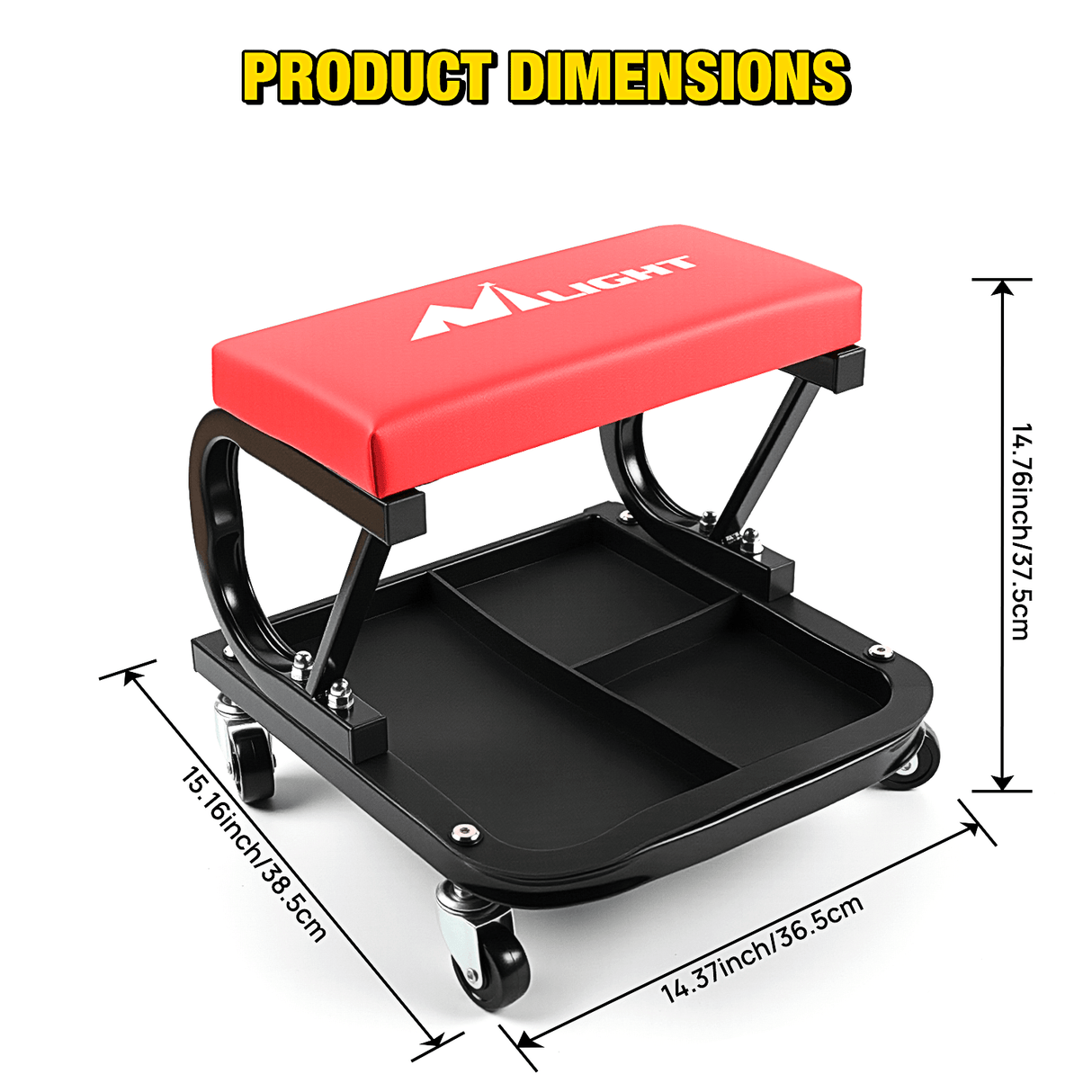 Creeper Seat 260 LBS Capacity Red Rolling Mechanic Padded Seat with Tool Tray Storage