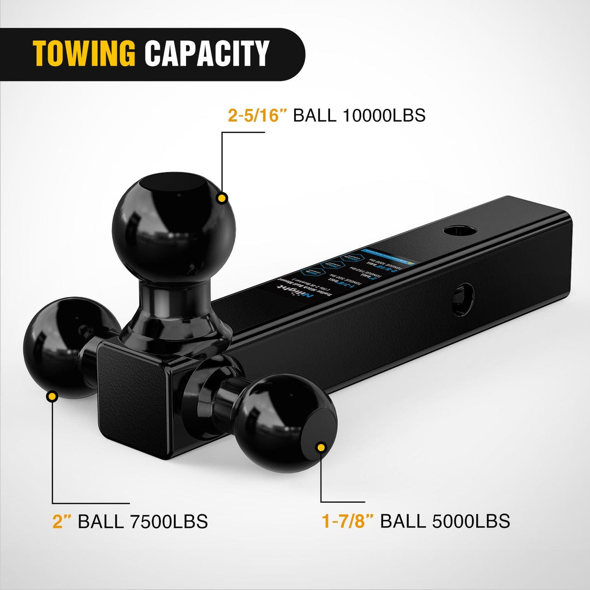 Trailer Hitch Trailer Hitch Ball Mount, 1-7/8 Inch, 2 Inch, 2-5/16 Inch Balls, Fits 2 Inch Square Receiver, 10,000 lbs