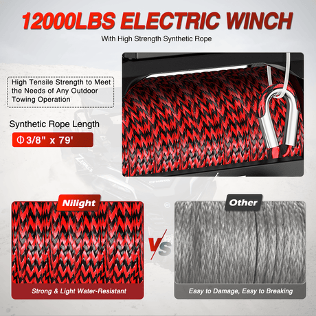 winch hook 12000 lb ATV/UTV Electric Winch Kit With Synthetic Rope 3-IN-1 Smart Remote