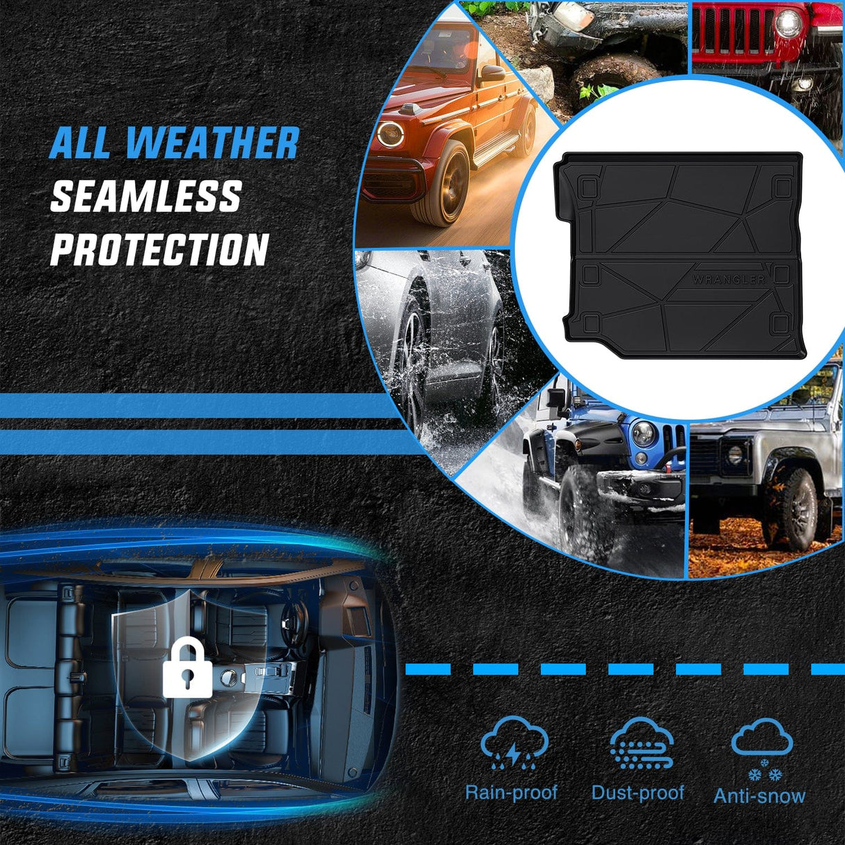 Cargo Mats 2018 2019 2020 2021 2022 2023 2024 2025 Jeep Wrangler JL Unlimited 4 Door (Not for JK or 4XE) Cargo Mats Subwoofer