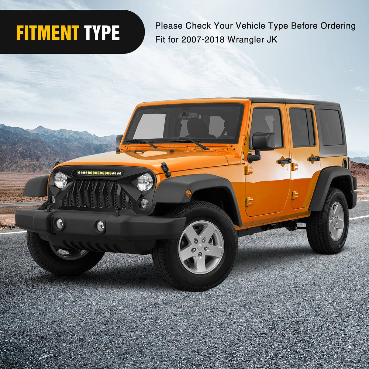 Front Bumper Front Bumper Grill Cover for 2007 2008 2009 2010 2011 2012 2013 2014 2015 2016 2017 2018 Wrangler JK/JKU Rubicon, & Sahara Sport with LED Work Light Pods Matte Black