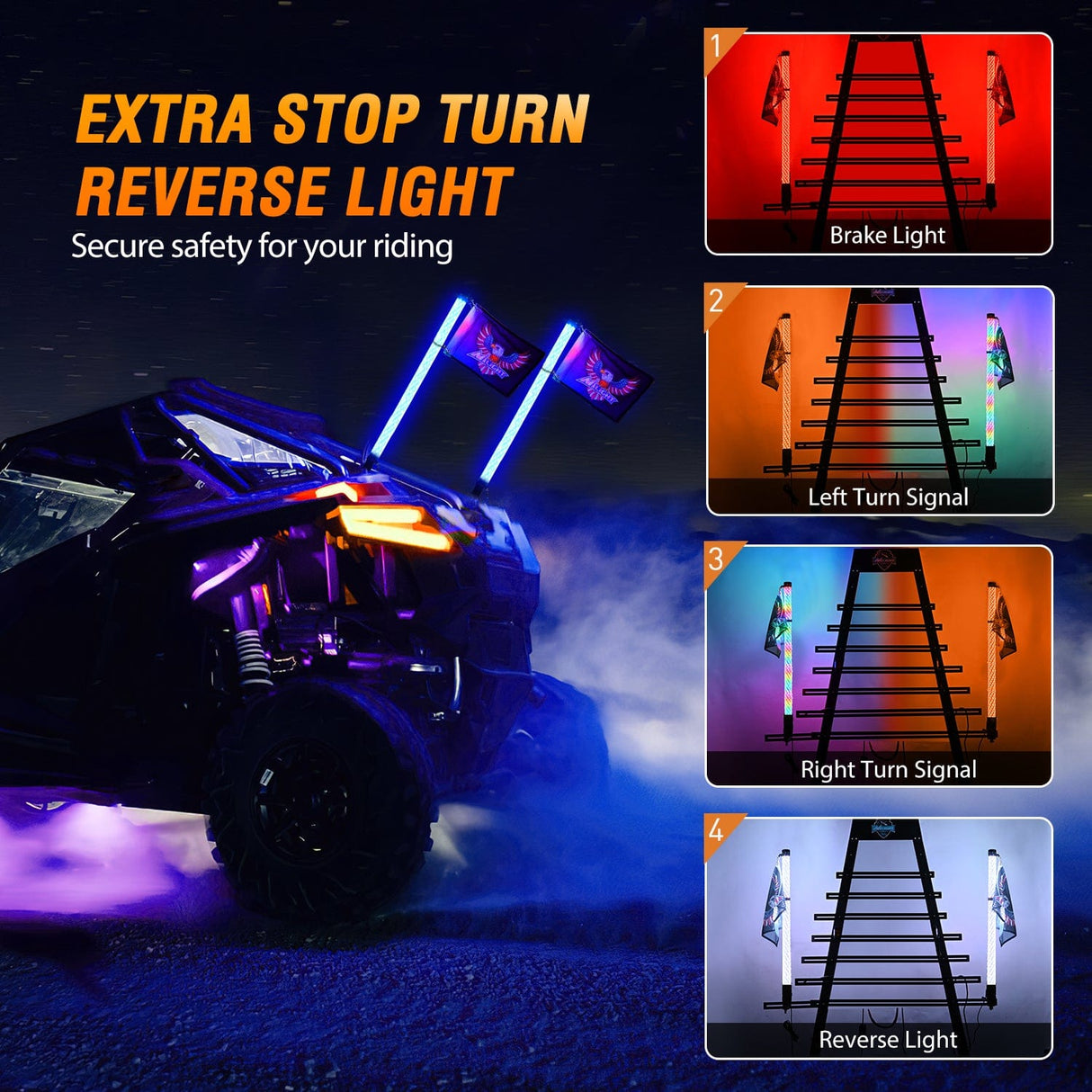 LED Whip Light 2Pcs 3FT Spiral Antenna Bluetooth Remote App Control Led Fat Whip Light
