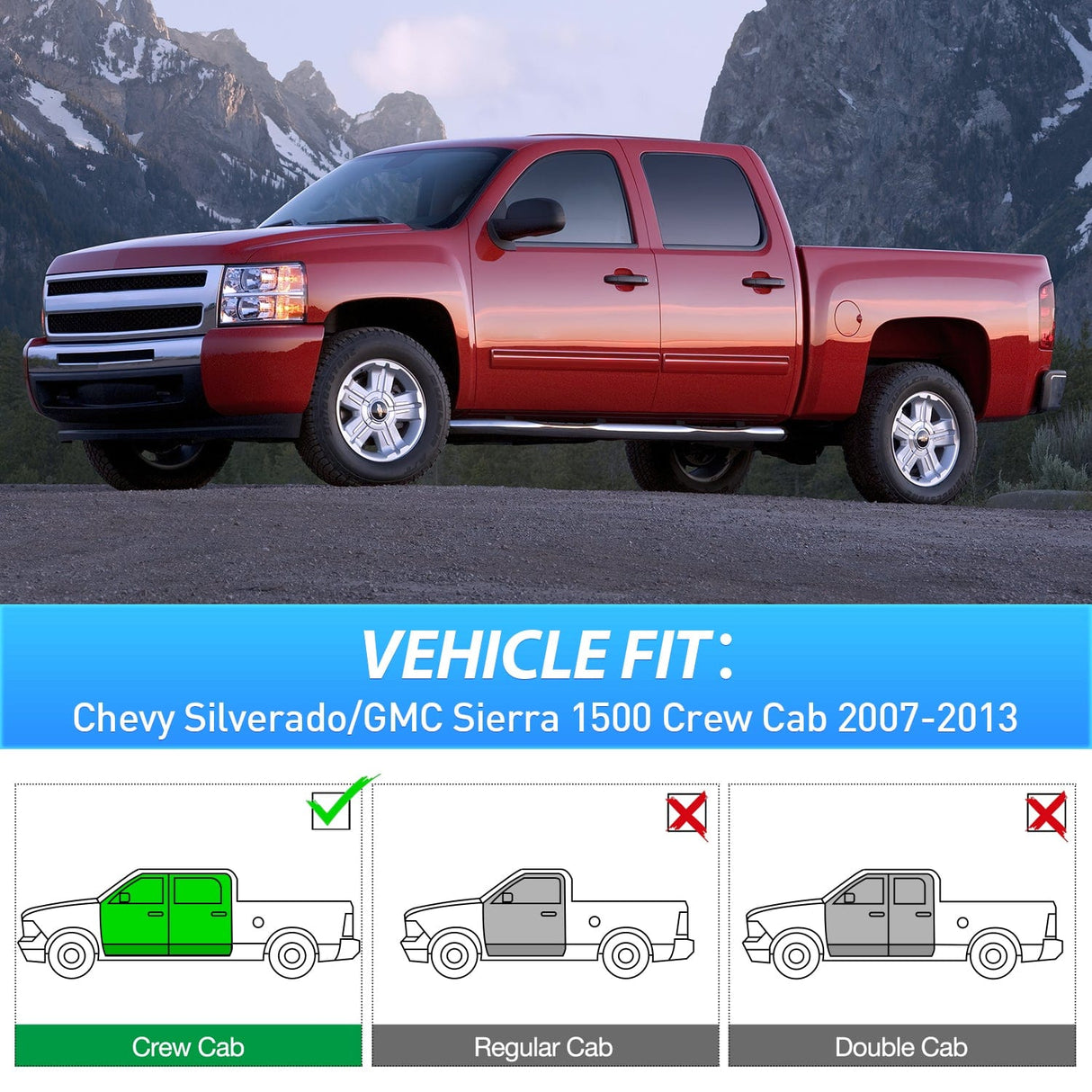 Rain Guards Tape-On Rain Guards for Chevy Silverado 1500 Crew Cab 2007 2008 2009 2010 2011 2012 2013, Window Visors Vent Wind Deflectors-4PCS