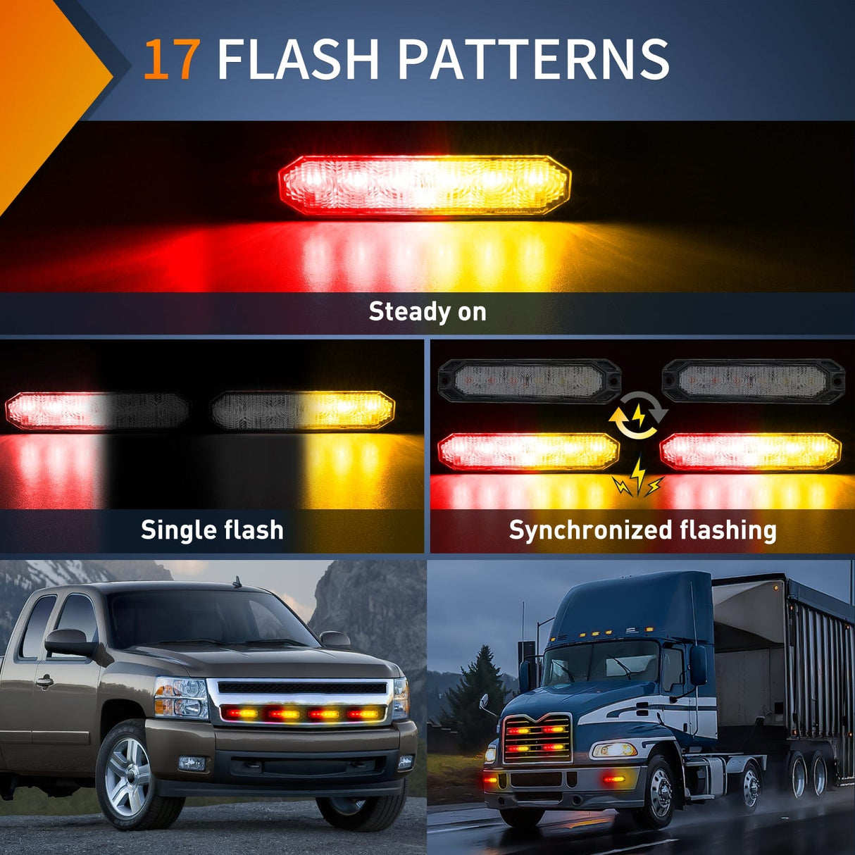 led strobe light 4PCS 6 LED Red and Yellow Emergency Warning Strobe Lights