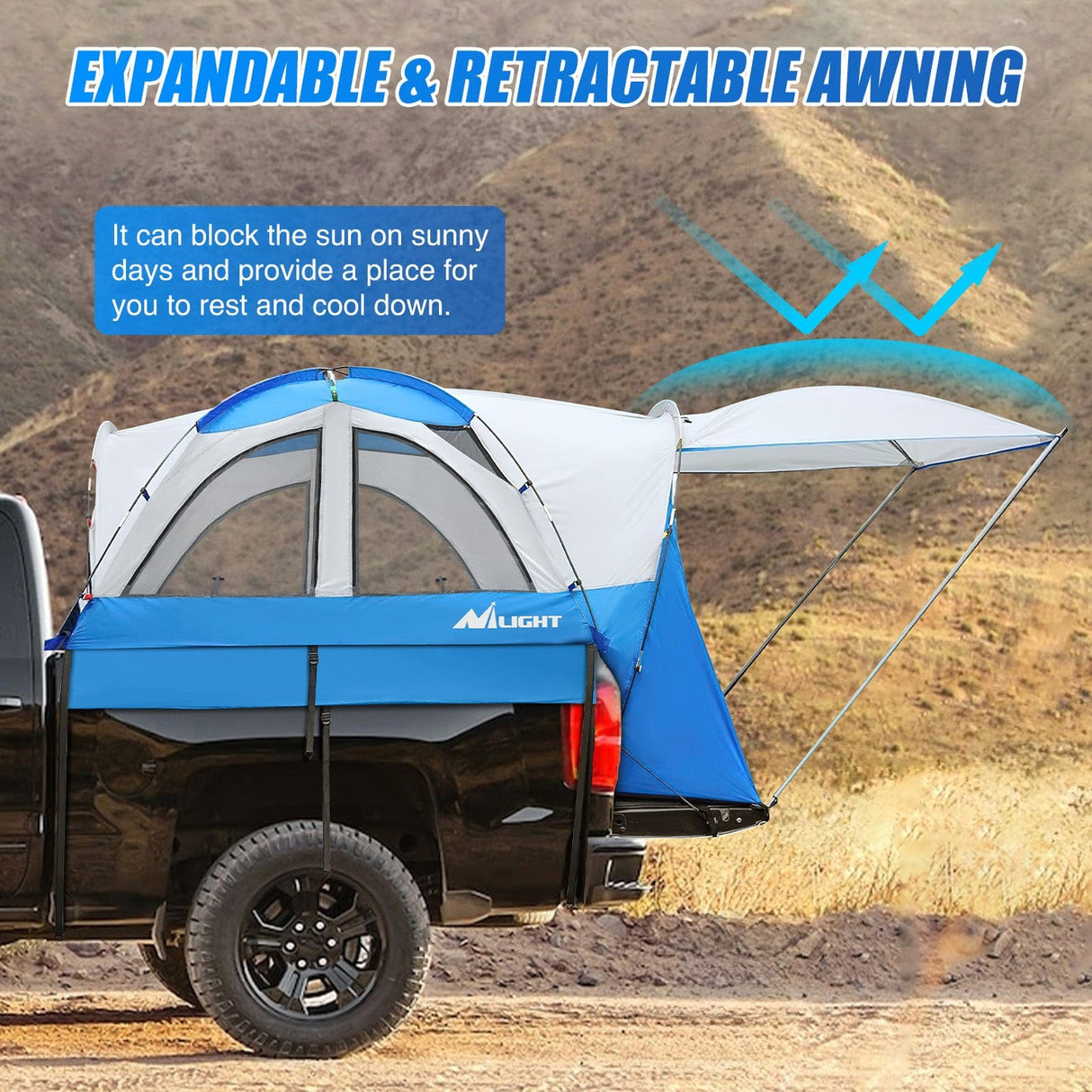 Trunk Bed Cover Truck Bed Tent 5.0-5.5FT Pickup Truck Tents with Removable Awning Waterproof PU2000mm Double Layer Rainfly Storage Bag 2-Person Sleeping Tailgate Bed Tents for Camping Travel Outdoor,Blue Grey