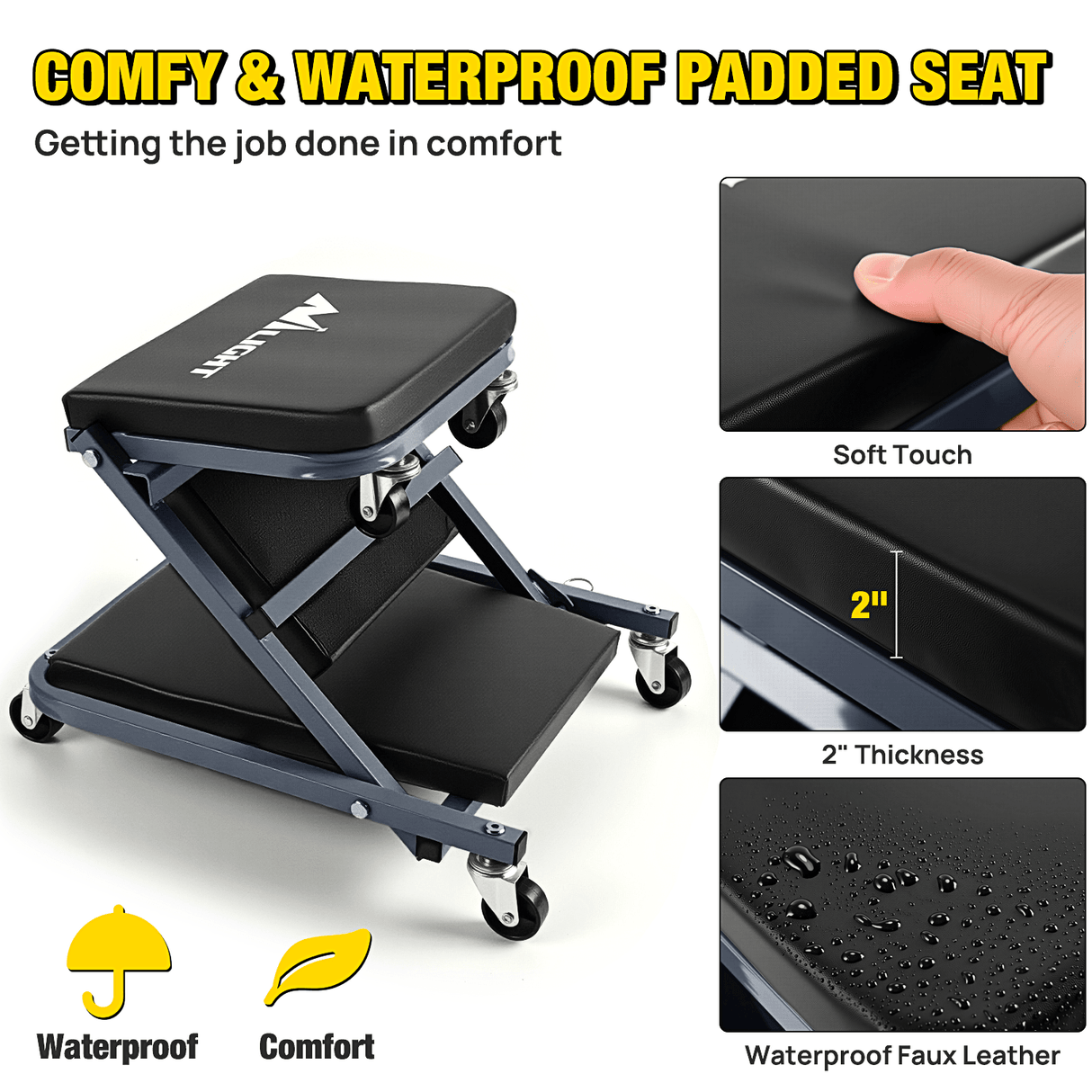 Creeper Seat 36inch Z Creeper - 2-in-1 Folding Rolling Mechanic Seat 36 inches Adjustable Lay-Down or Sit Garage Chair, 330 lbs Capacity, Grey Black