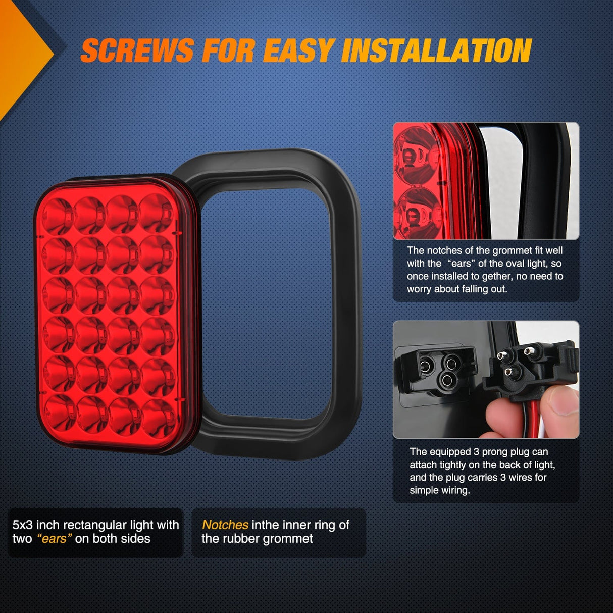 Tail Brake Turn Reverse Lights 6 Pcs 5 X 3 Inch 24 Led Red & White Rectangular Trailer Tail Light