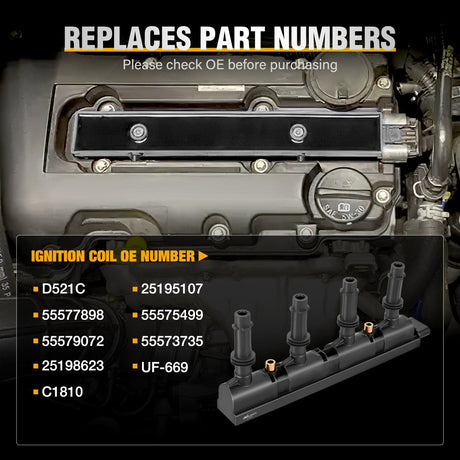 ignition coil pack Ignition Coil Pack UF669 Fit for Chevy Cruze Sonic Trax Volt Cadillac ELR Buick Encore 20112012 2013 2014 2015, 2016 2017 2018 1.4L D521C 55577898 55579072 25198623