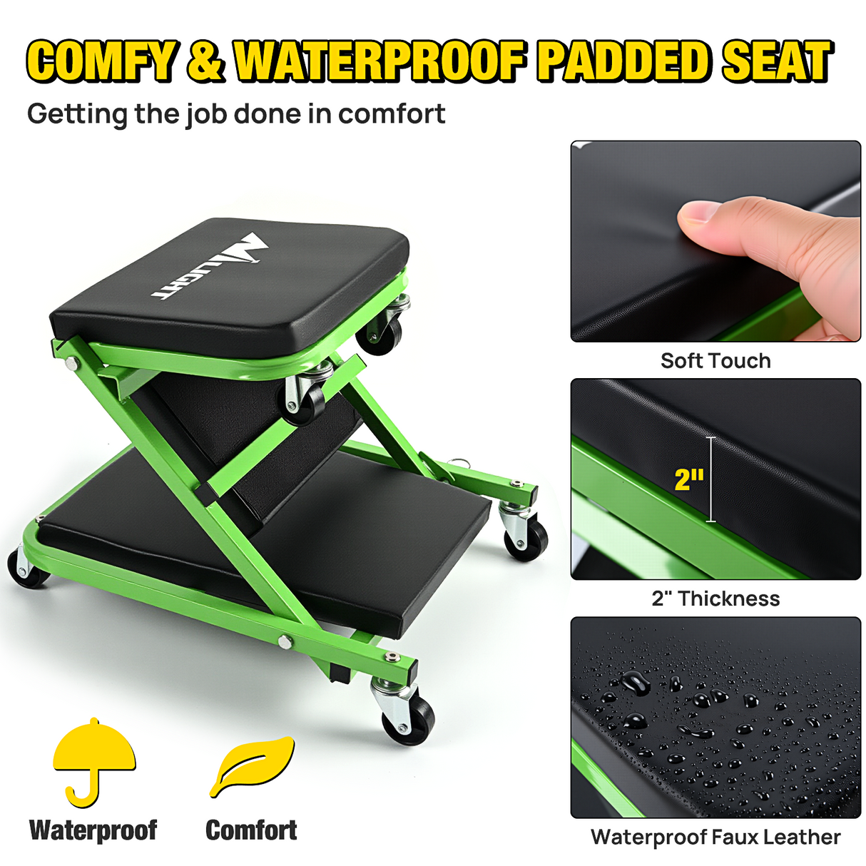 Creeper Seat 36Inch Z Creeper - 2-in-1 Rolling Folding Car Seat, 36 inches Adjustable Roller Garage Chair Lay Down or Sit, 330LBS Capacity, Green Black
